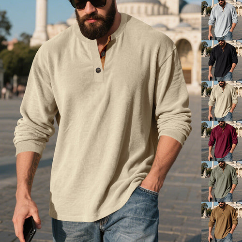Herren Langarm-Henley-Shirt mit strukturiertem Design Echoarchiv