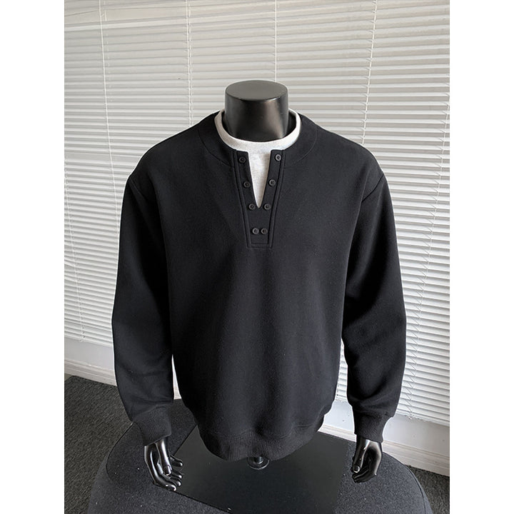 Herren Sweatshirt mit Henley-Knopfleiste, relaxed Fit und gerippten Bündchen Echo Archiv