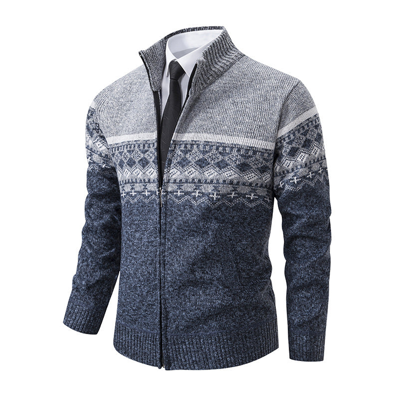 Herren Strickjacke mit modernem Muster und hohem Kragen Echoarchiv