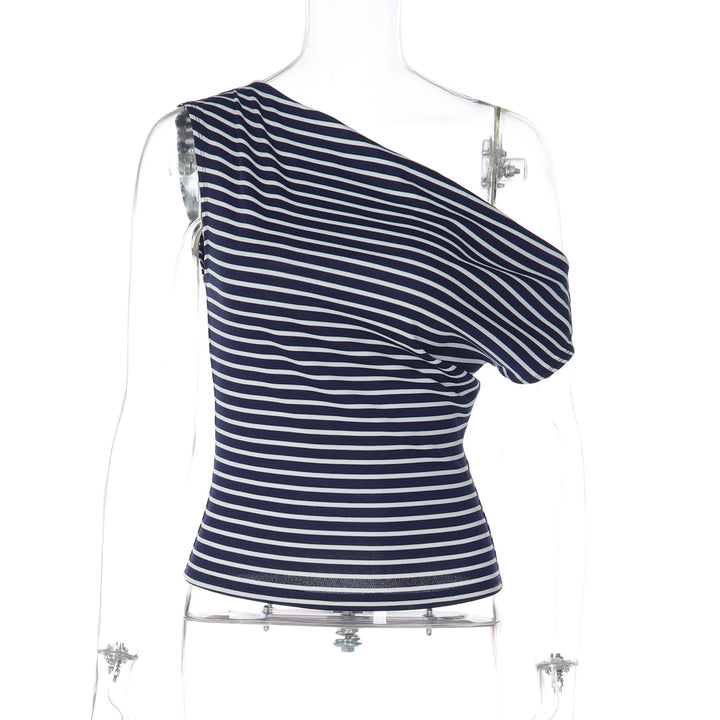 Damen Einseitig Schulterfreies Oberteil mit gestreiftem Design Echo Archiv