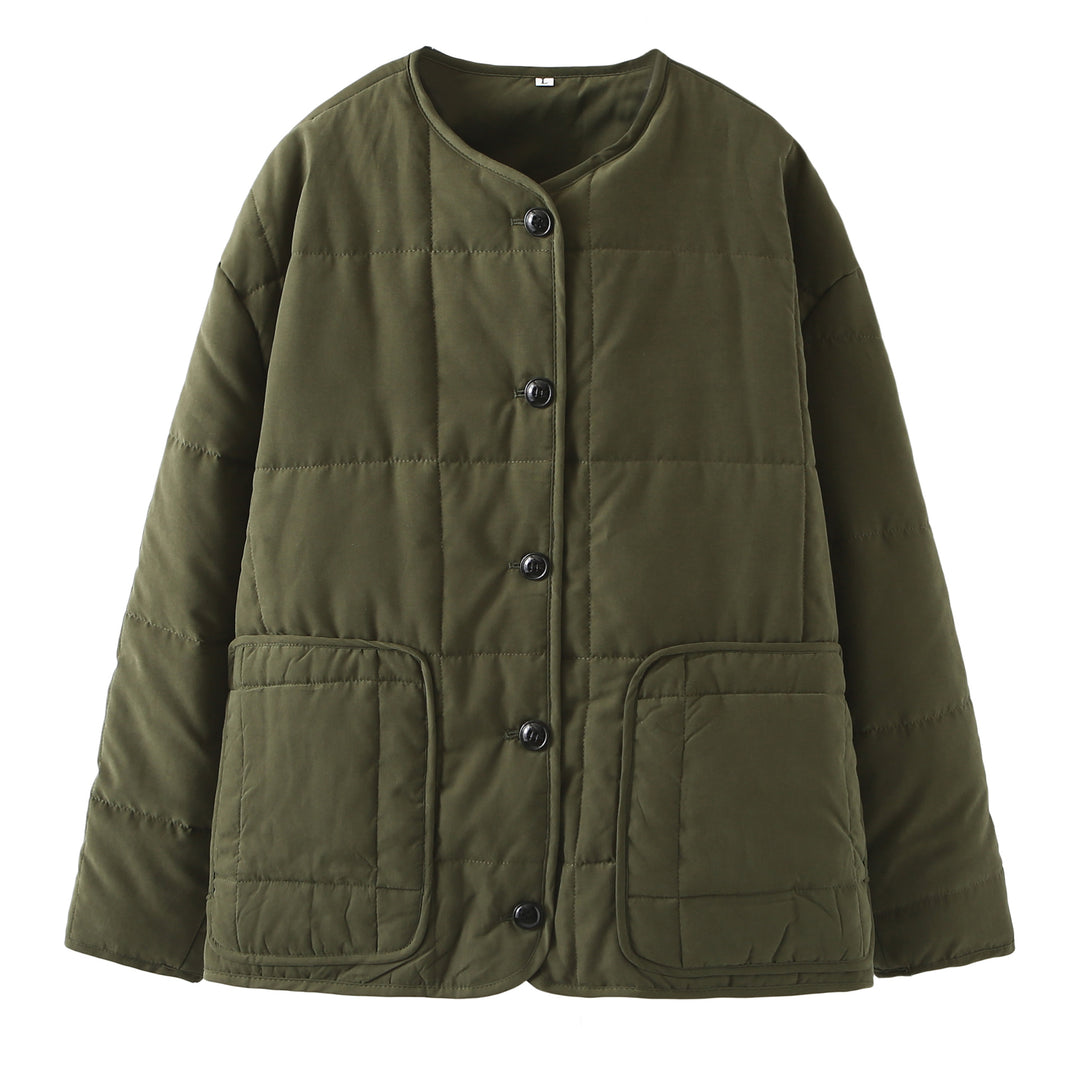 Damen gesteppte Kurzjacke mit Rundhalsausschnitt, großen Pattentaschen und leichter Thermofütterung – Célinea