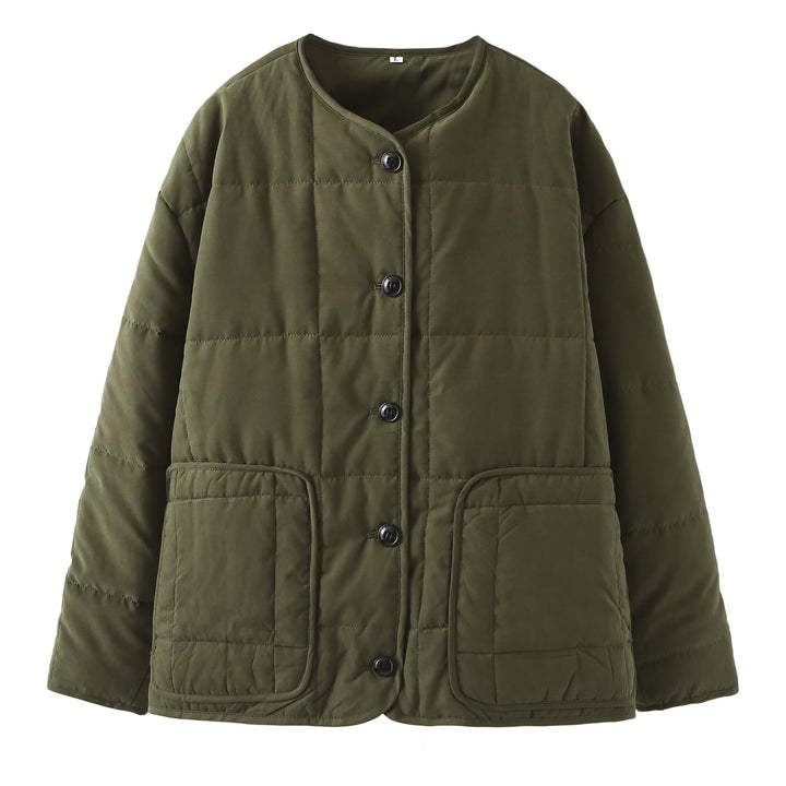 Damen gesteppte Kurzjacke mit Rundhalsausschnitt, großen Pattentaschen und leichter Thermofütterung – Célinea