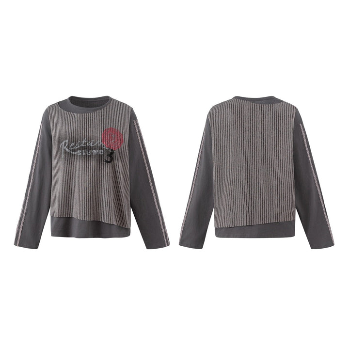 Damen Lagen-Langarmshirt mit gestreiftem Frontpanel und Spitzenband Echoarchiv