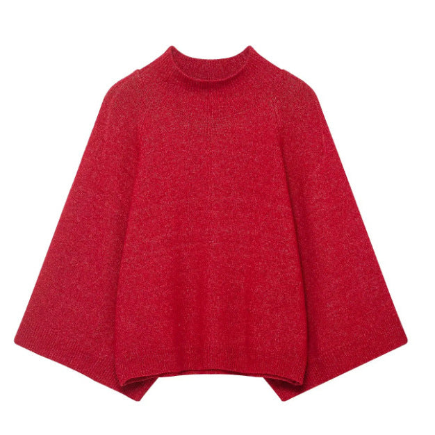 Damen 10+ oversized Strickponcho mit Stehkrragen und weiten Cape-Ärmeln Echo Archiv