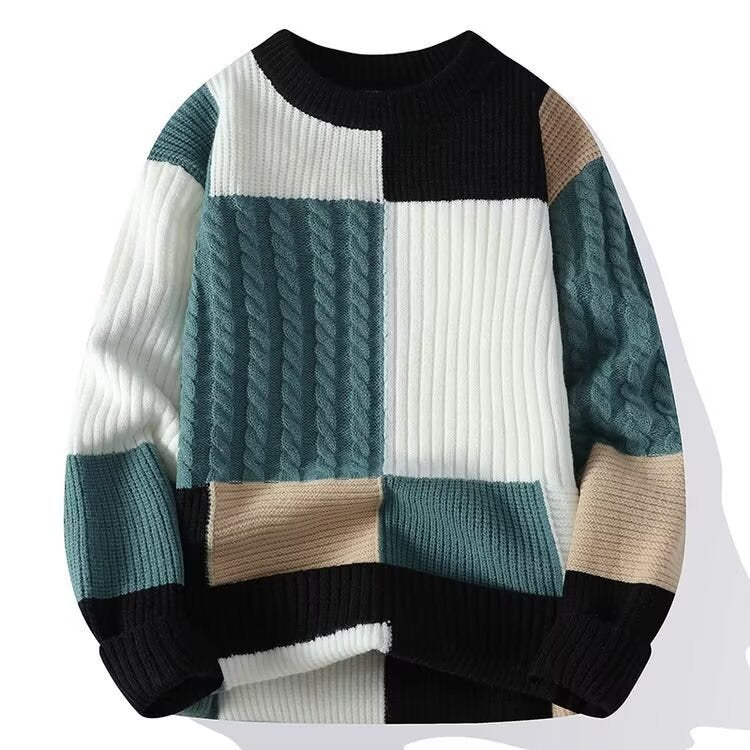 Damen Modischer grob gestrickter Pullover mit modernen Farbblock-Design Echoarchiv
