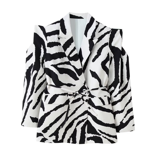 Damen Blazer mit Zebra-Print, tailliertem Bindegürtel und Cut-Out-Schultern Echo Archiv