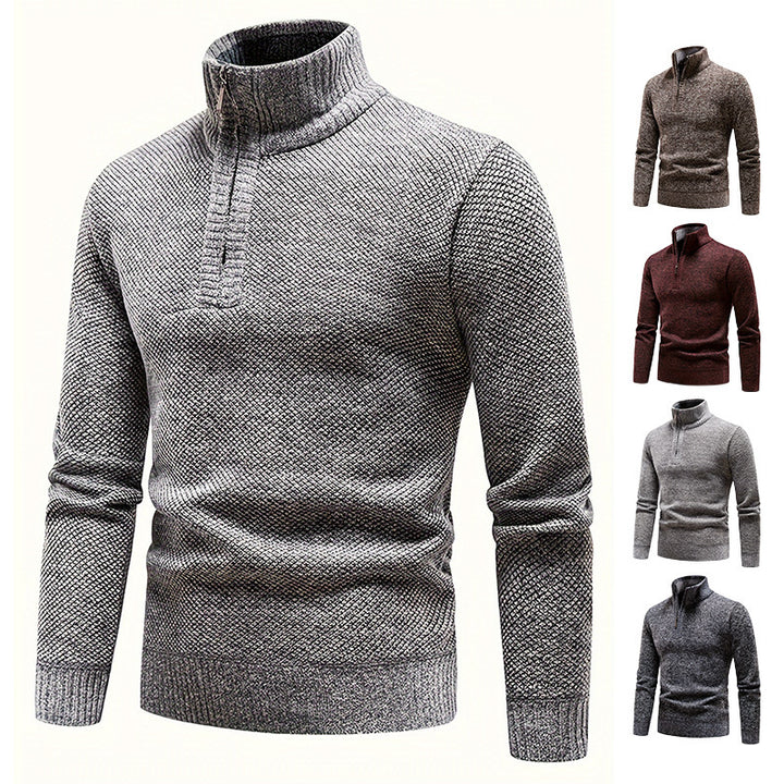 Herren Thermo-Strickpullover mit Stehkragen und Halbzip – Marzano