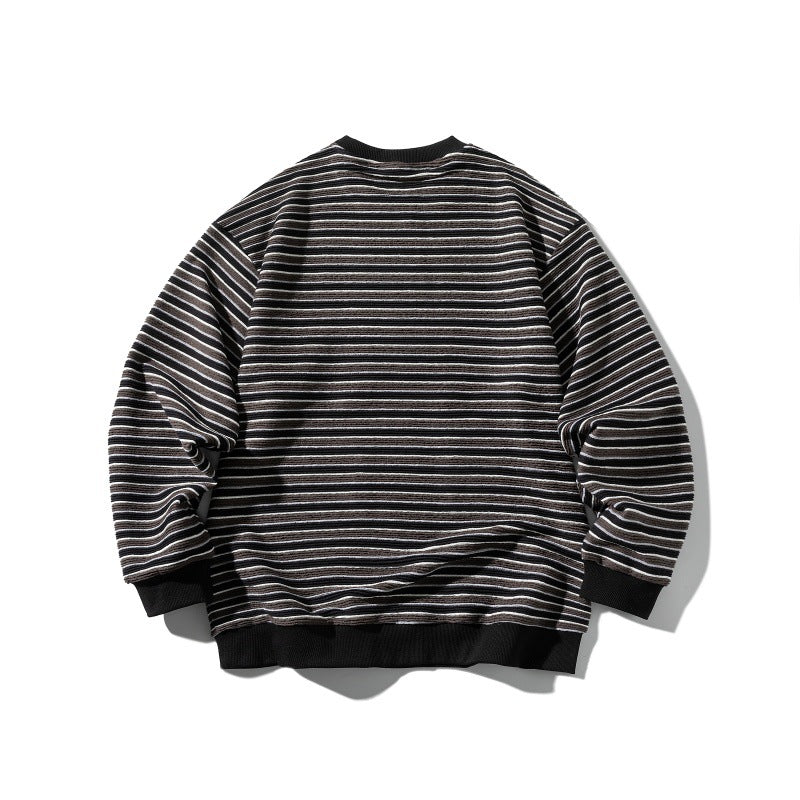 Unisex Gestreiftes Oversize Strick-Sweatshirt mit gerippten Bündchen und Rundhals Echoarchiv