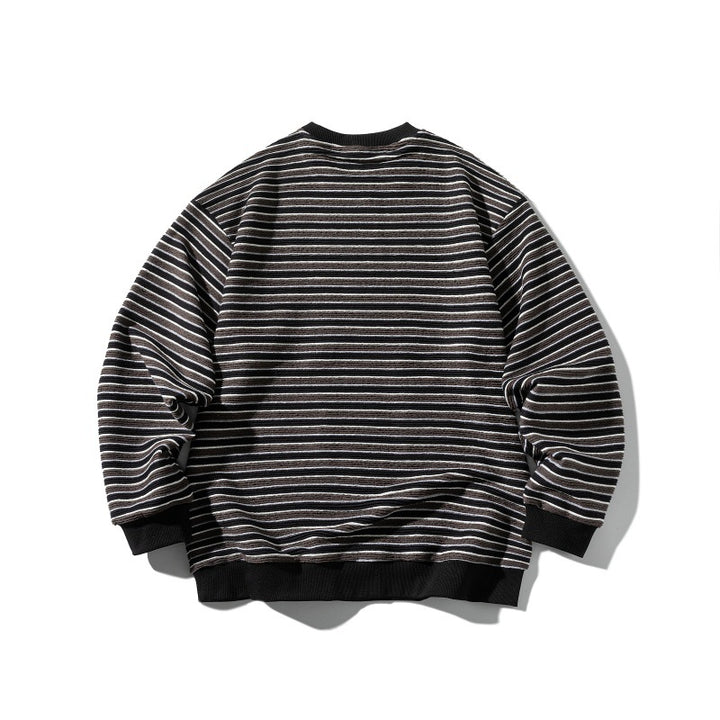 Unisex Gestreiftes Oversize Strick-Sweatshirt mit gerippten Bündchen und Rundhals Echoarchiv