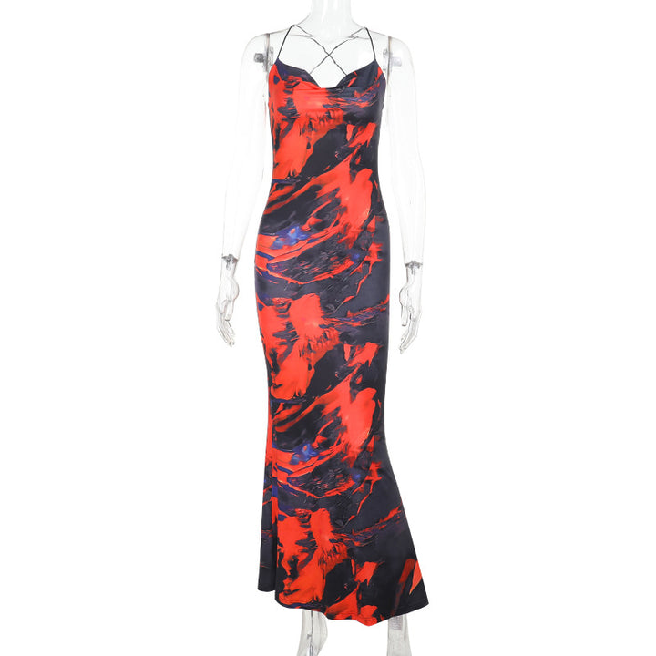 Damen Satin Maxikleid mit asymmetrischen Trägern und elegantem Schnitt Echo Archiv