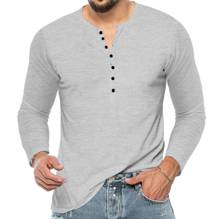 Herren Langarm-Henley-Shirt mit modischem Knopfverschluss Echoarchiv