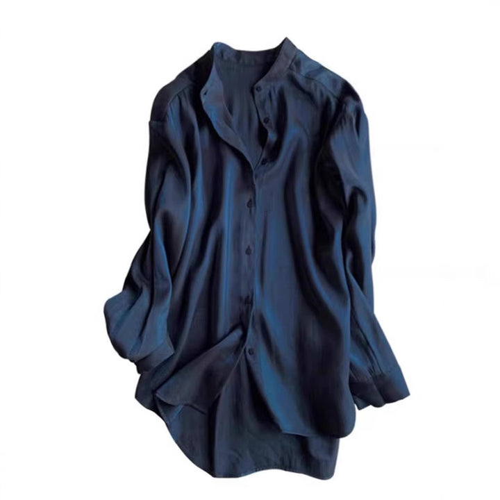 Damen Elegante satinierte Bluse mit Stehkragen Echoarchiv