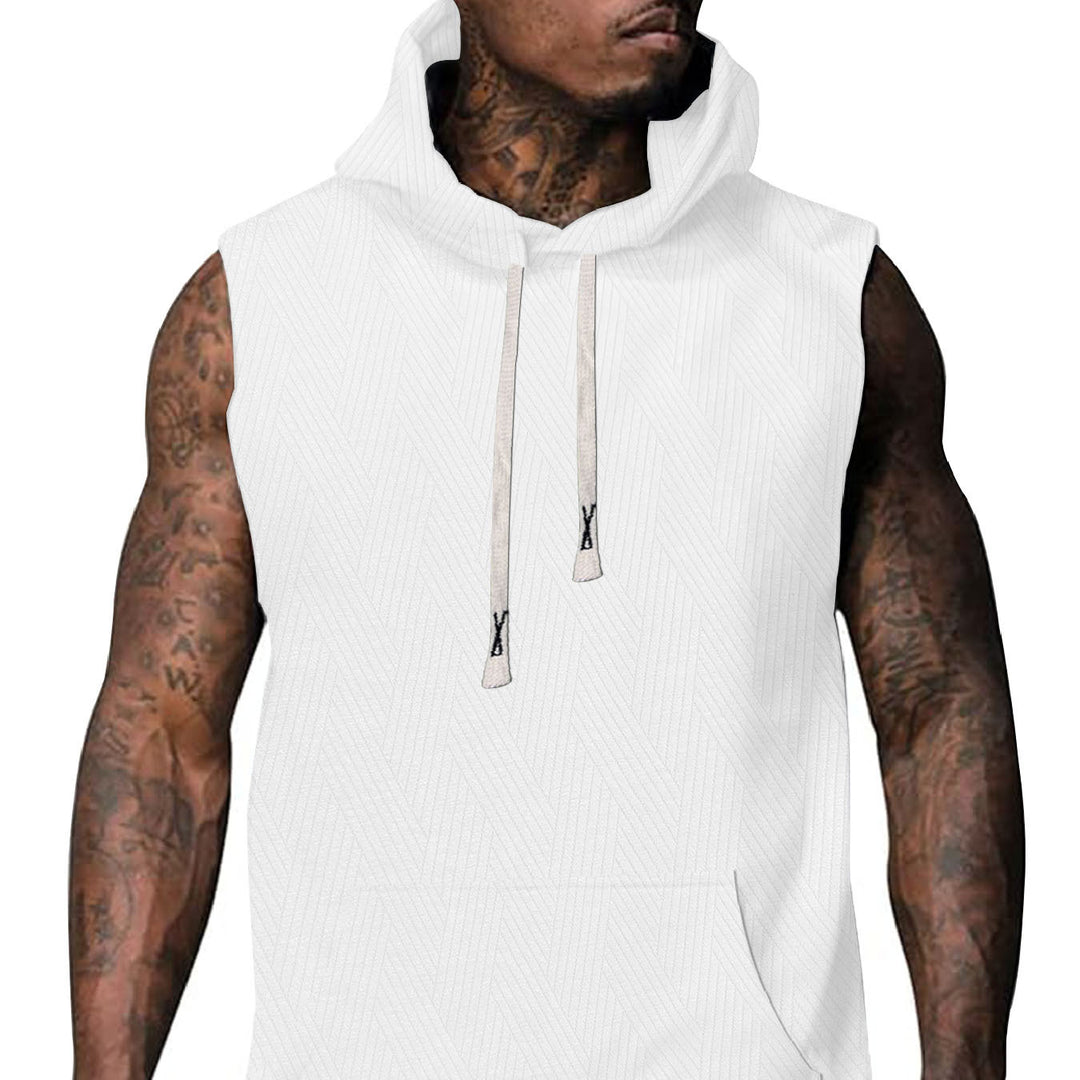 Herren ärmelloses Kapuzenshirt mit strukturiertem Design und praktischer Kängurutasche Echoarchiv