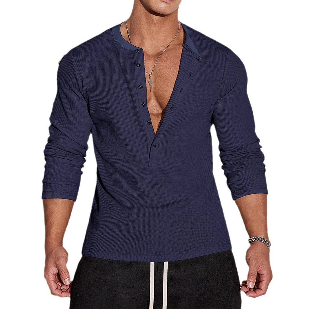 Herren Langarmshirt mit Knopfleiste und strukturiertem Design Echoarchiv