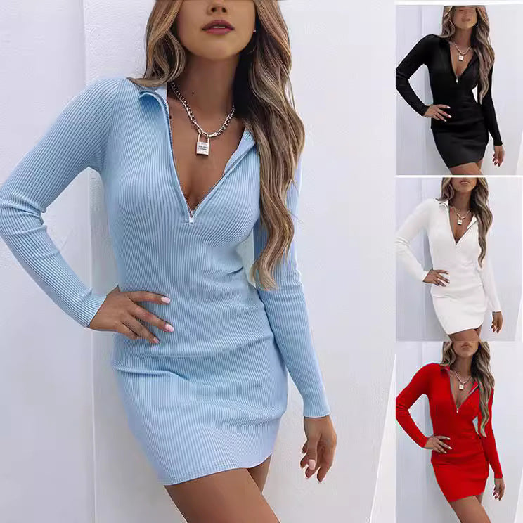 Damen Enganliegendes Ripp-Kleid mit Reißverschluss Echo Archiv