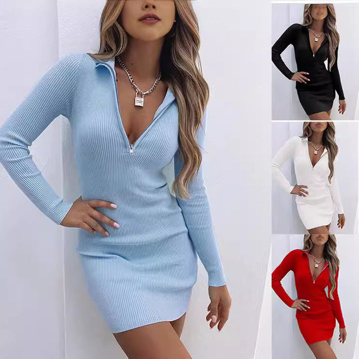 Damen Enganliegendes Ripp-Kleid mit Reißverschluss Echo Archiv