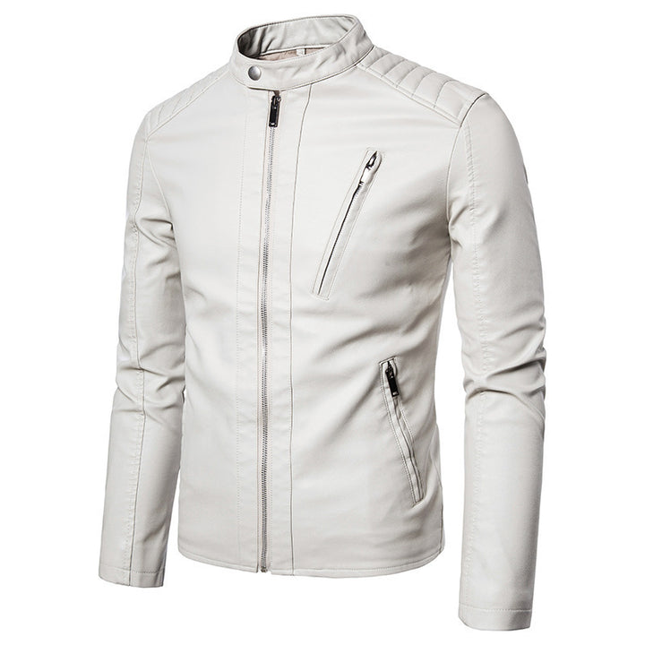 Herren Slim-Fit Kunstleder-Motorradblouson mit gesteppter Schulterpartie und hochgeschlossenem Stehkragen Echo Archiv