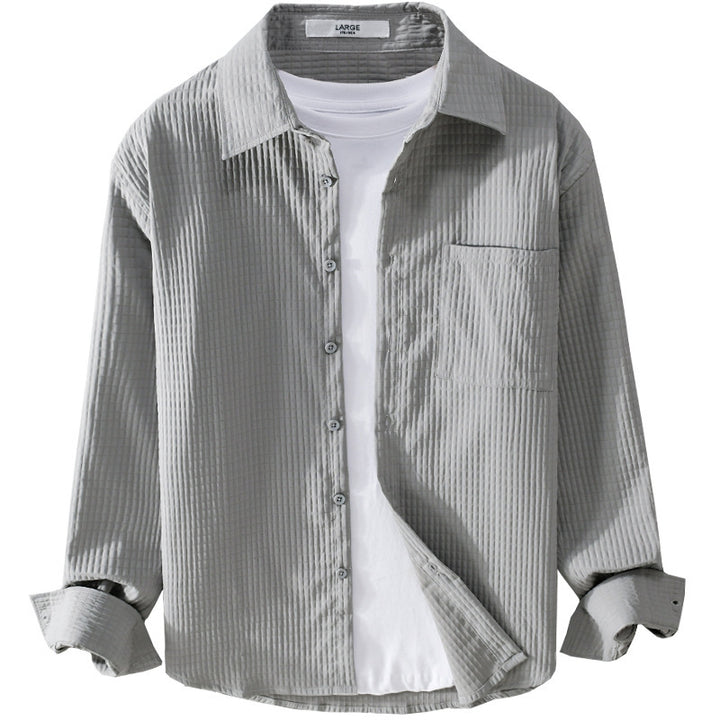 Herren Texturiertes Waffelstruktur-Overshirt mit Brusttasche und legerer Passform Echoarchiv