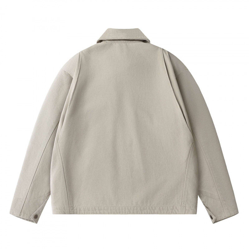 Unisex Kastenförmige Kurzjacke im Worker-Blouson-Stil mit Hemdkragen und verdecktem Reißverschluss Echo Archiv
