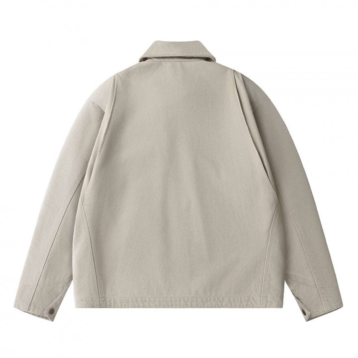 Unisex Kastenförmige Kurzjacke im Worker-Blouson-Stil mit Hemdkragen und verdecktem Reißverschluss Echo Archiv
