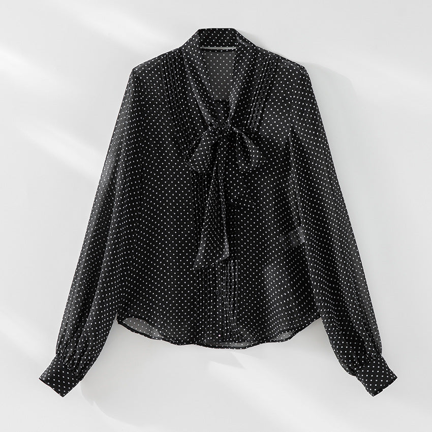 Damen Chiffonbluse mit Schleifenkragen, feinen Pintucks und Tupfenmuster Echoarchiv