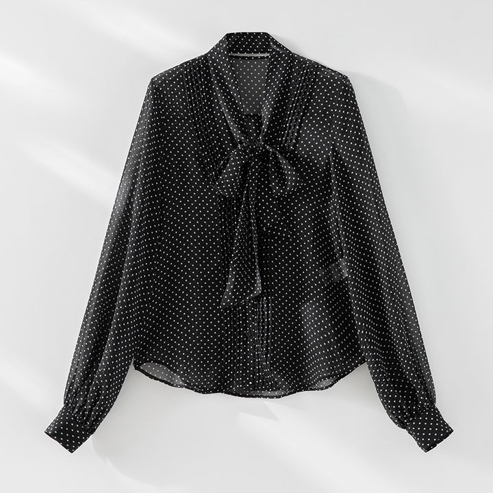 Damen Chiffonbluse mit Schleifenkragen, feinen Pintucks und Tupfenmuster Echoarchiv