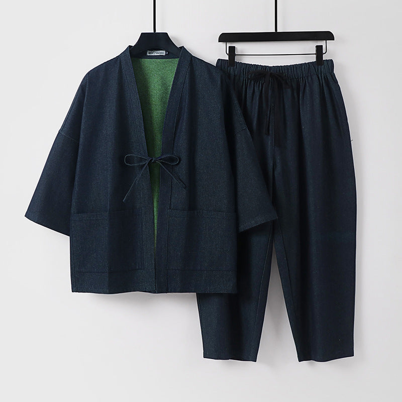 Unisex Kimono-Jacke und lockere Bundhose im Denim-Look Echoarchiv