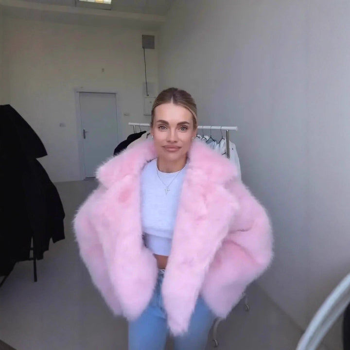 Damen Cropped Kunstpelz-Bomber mit voluminösem Hochflor Echo Archiv