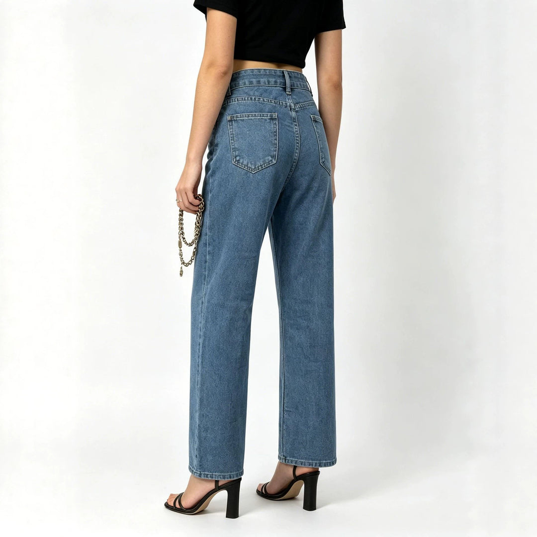 Damen nan hochgeschnittene Straight-Leg-Jeans mit geradem Bein und dezenter Vintage-Waschung Echo Archiv