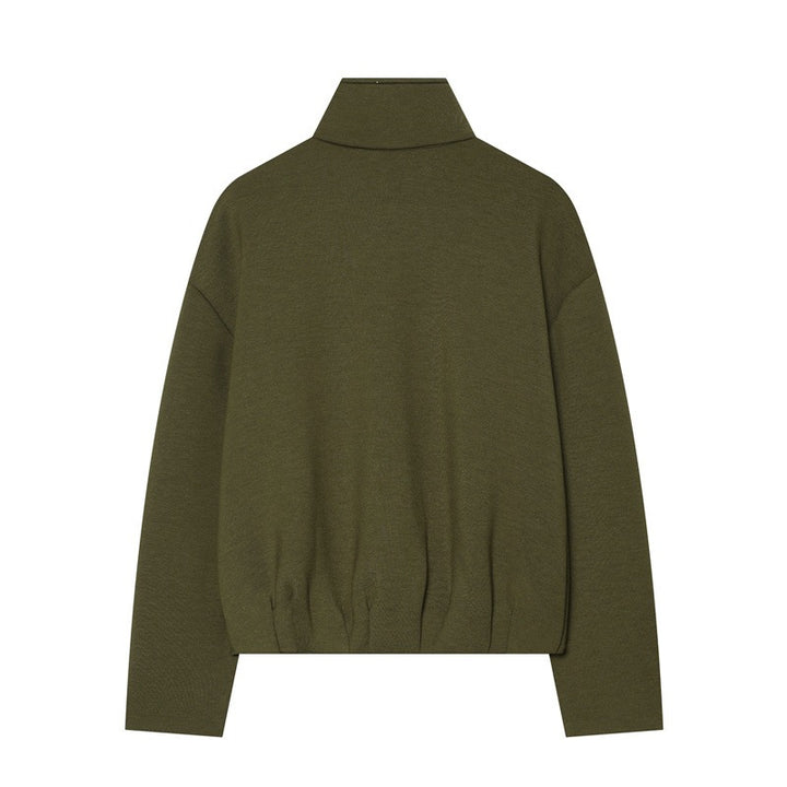 Damen Boxy Cropped Stehkragen‑Strickjacke mit durchgehendem Reißverschluss und überschnittener Schulter Echo Archiv