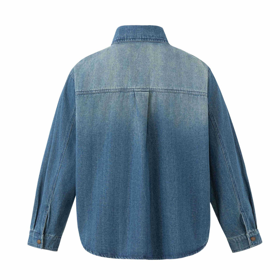 Unisex Oversize Denim‑Hemdjacke mit Druckknopfleiste und aufgesetzten Brusttaschen Echoarchiv