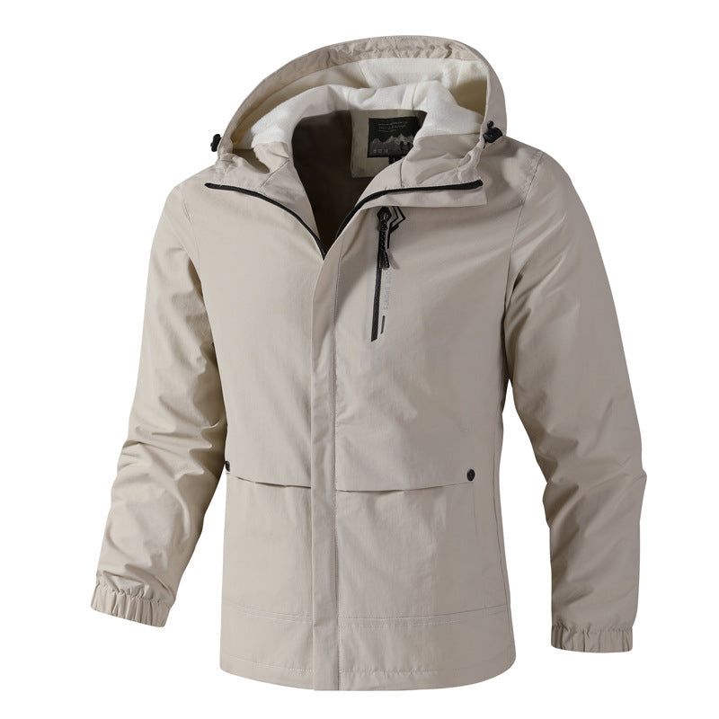 Herren Wasserdichte Softshell-Regenjacke mit Kapuze, Brust-Reißverschluss und Fleece-Innenkragen Echoarchiv