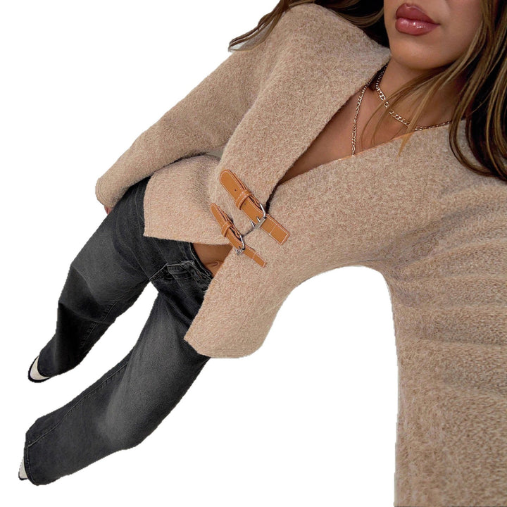 Damen Kuscheliger Strickcardigan mit V‑Ausschnitt und Ziergürtel‑Verschlüssen – Avérine