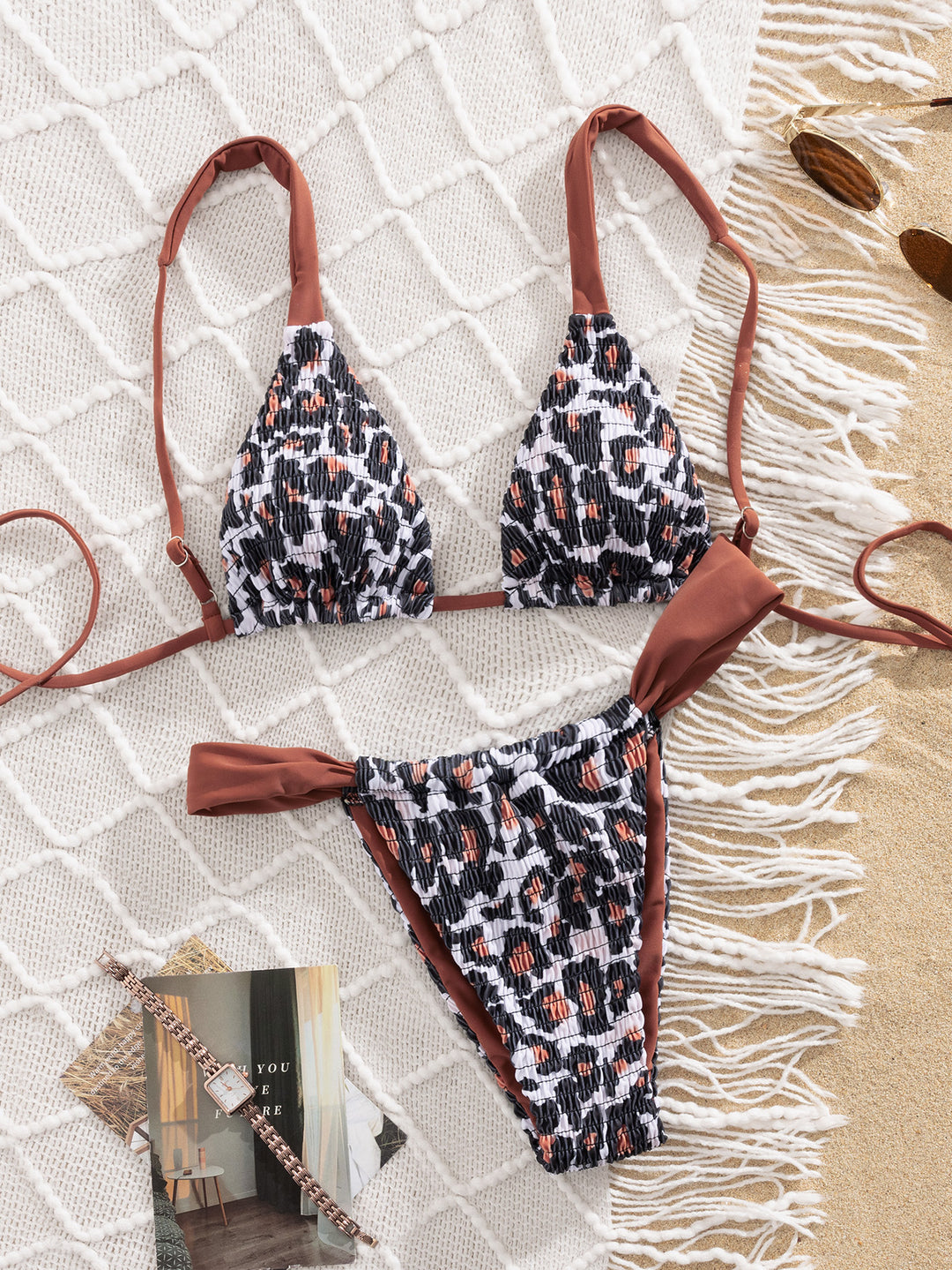Damen Triangel-Bikini mit Rüschen und feinem Animal-Print Echo Archiv