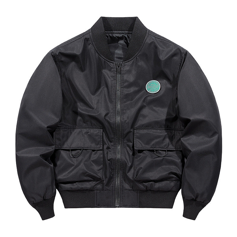 Men's short-length military-inspired zip bomber jacket with dual flap cargo pockets and D-ring accents – Brevano