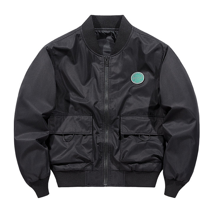 Men's short-length military-inspired zip bomber jacket with dual flap cargo pockets and D-ring accents – Brevano