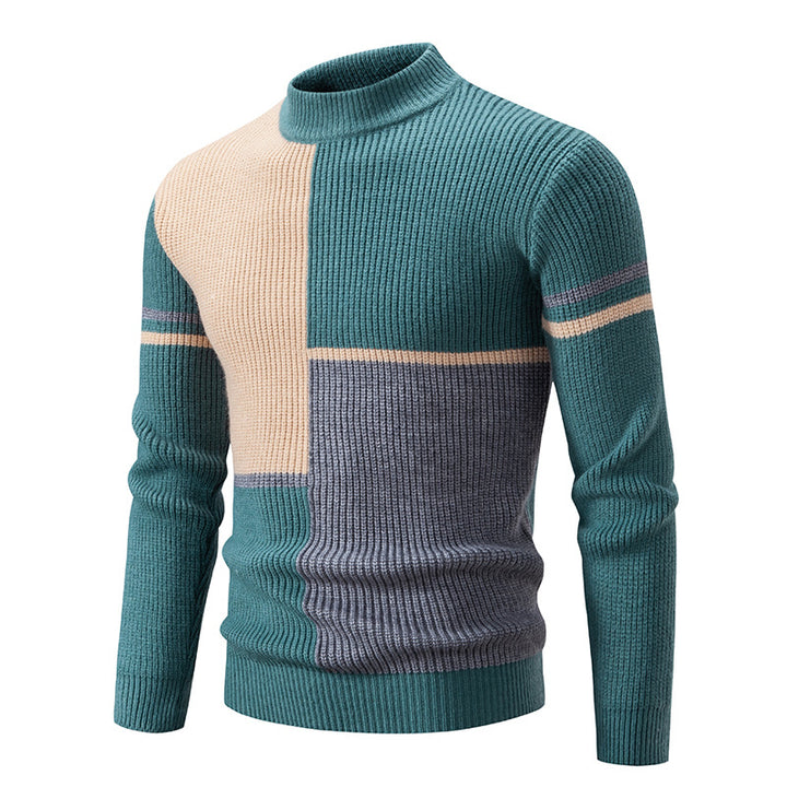 Herren Strickpullover mit modischen Farbblock-Design und hohem Kragen Echoarchiv