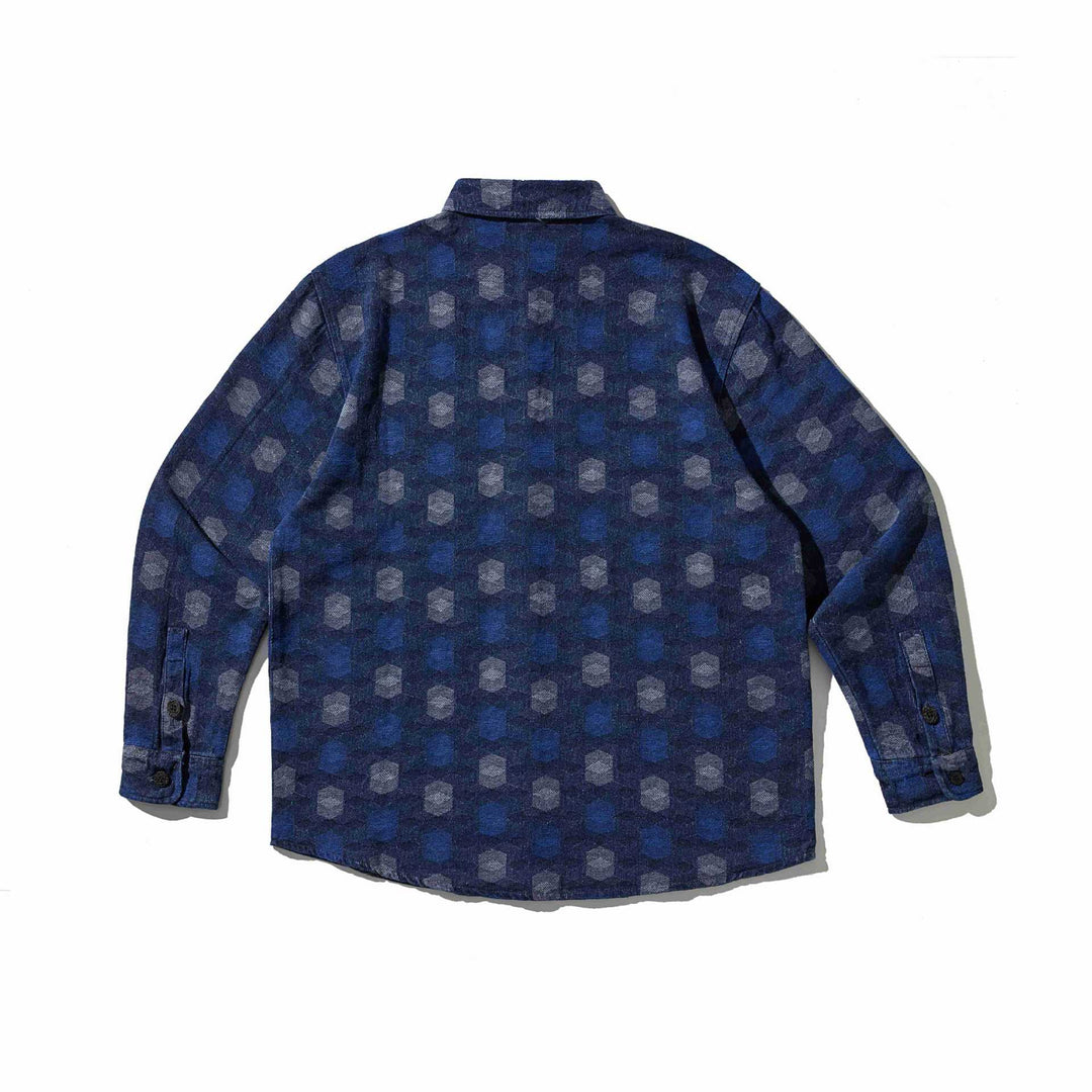 Herren Hemdjacke im Denim‑Look mit geometrischem Jacquardmuster Echoarchiv