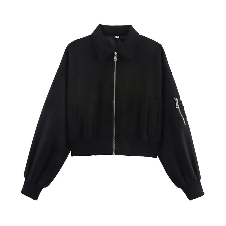 Damen nan cropped Bomberjacke im Velours-Look mit Reißverschluss, Ärmel-Taschen und geripptem Saum Echo Archiv