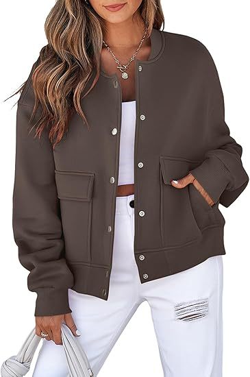 Damen lässige Oversize-Bomberjacke aus Sweatstoff mit Druckknopfleiste und aufgesetzten Taschen Echo Archiv