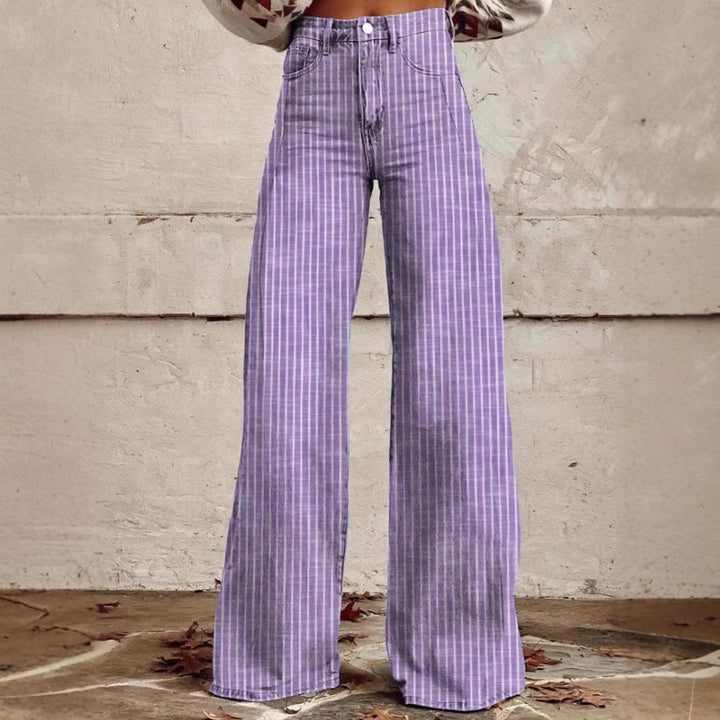 Damen nan weite Hose mit hohem Bund in Leinenoptik und vertikalen Nadelstreifen Schlaghose Echo Archiv
