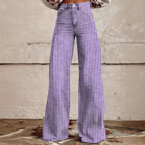 Damen nan weite Hose mit hohem Bund in Leinenoptik und vertikalen Nadelstreifen Schlaghose Echo Archiv