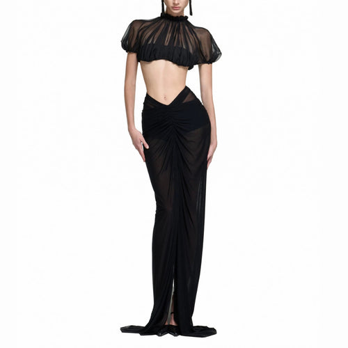 Damen Elegantes transparents Maxikleid mit ärmelloser Silhouette Echo Archiv
