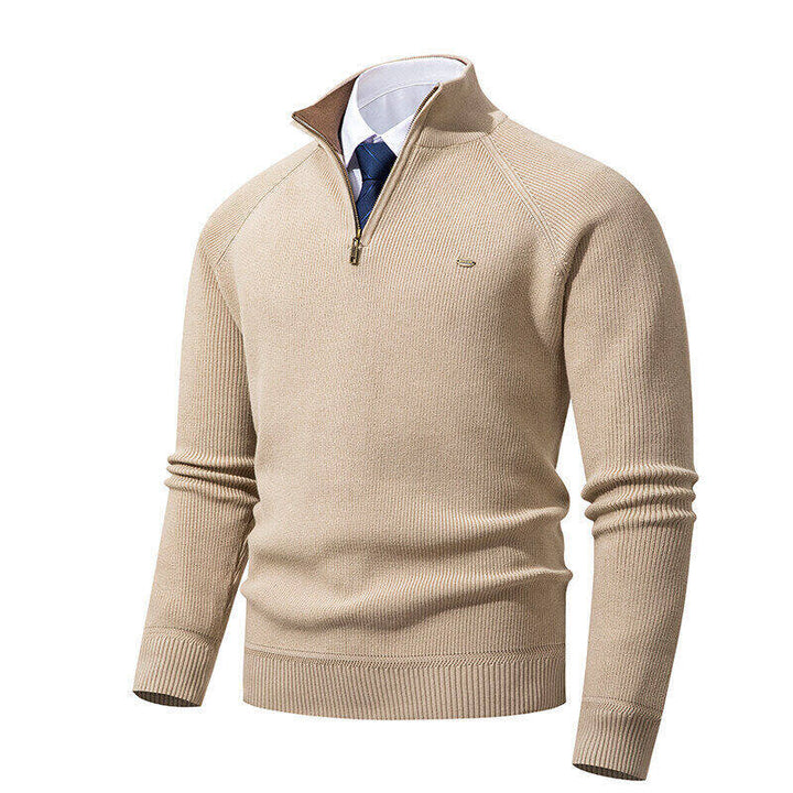 Herren eleganter Strickpullover mit Stehkragen und Reißverschluss Echoarchiv