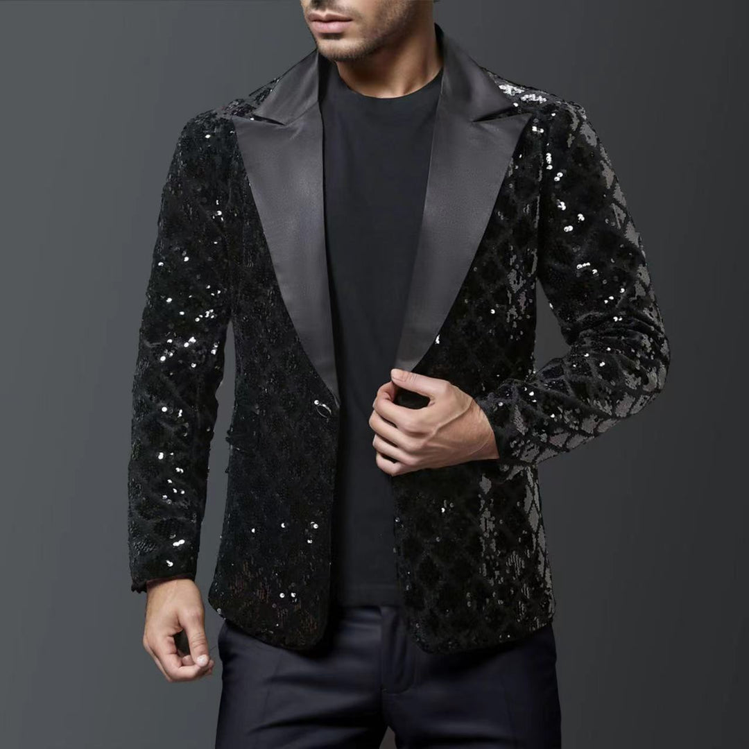 Herren glitzernder Smokingblazer mit luxuriösen Paillettenmustern Echoarchiv