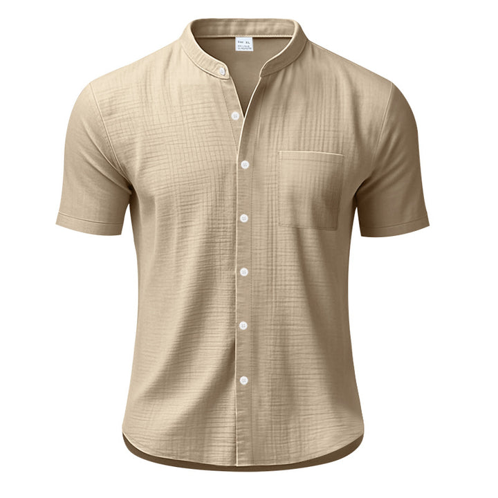 Herren Kurzarm-Henley-Shirt mit strukturiertem Design und Brusttasche Echoarchiv