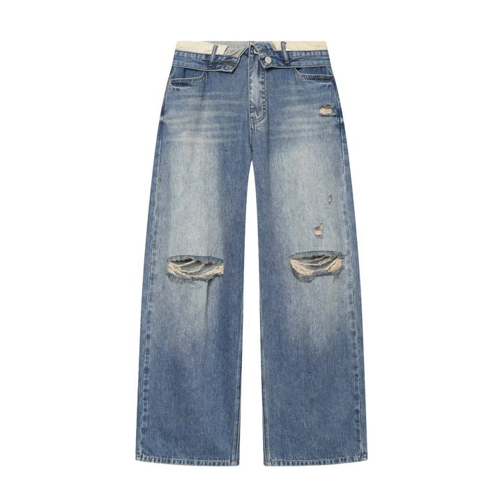 Damen Weite Ripped Denim‑Jeans mit Knie‑Löchern und hoher Leibhöhe Echo Archiv