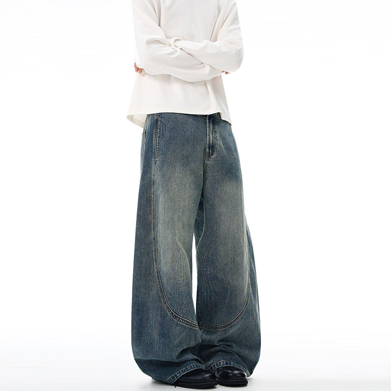Damen Extraweite Denim-Palazzohose mit skulpturalen Rundnähten Echo Archiv