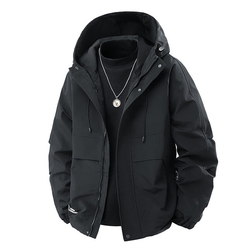 Herren Minimalistischer Tech-Softshell-Parka mit Kapuze, verdecktem Reißverschluss und Cargo-Brusttaschen Echo Archiv