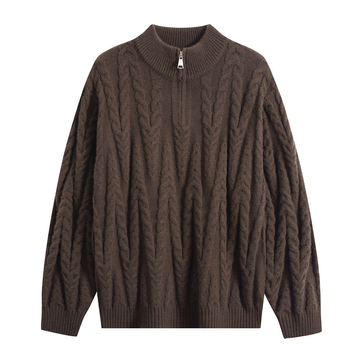 Herren Grobstrick-Halbzip-Pullover im Oversize-Zopfmuster mit hohem Rippkragen Echoarchiv